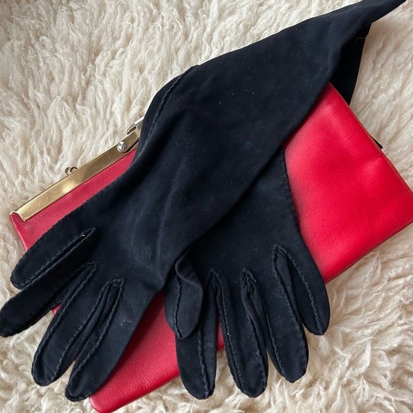 Accessories - Vintage Black suede Long Gloves